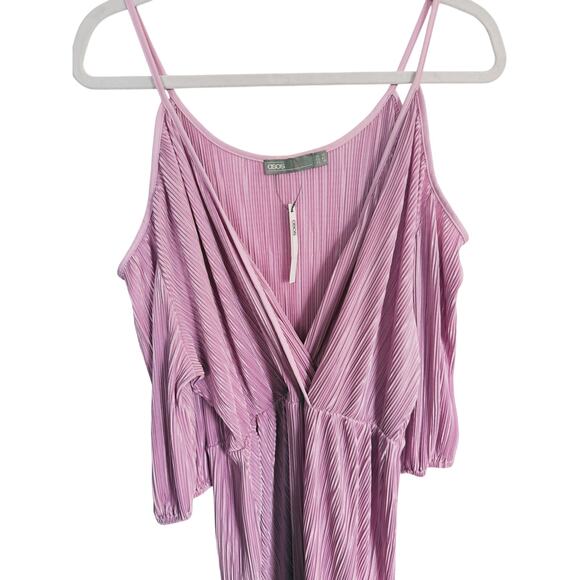 NWT ASOS Pleated V-Neck Cold Shoulder Midi Dress 10 Pink Coquette Event Cocktail - Picture 3 of 7